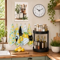 Kuhinjski set Sunčana čarolija: 4x krpa + slika + zidni sat + rotirajući stalak za začine 1