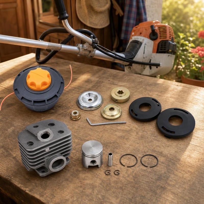 Kaszaszezon mentőcsomag: automata damilfej + 5 részes késadapter + 2 db fejfedél + 34 mm henger-dugattyú