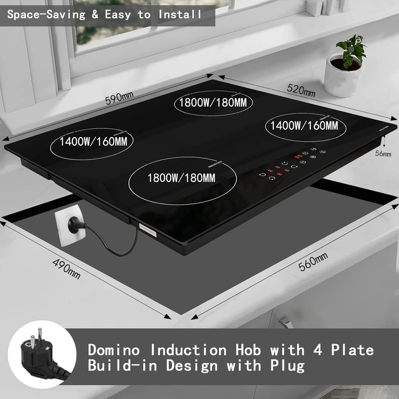 Noxton Domino 60 cm-es indukciós főzőlap, 4 zónás, 7000W, érintőgombos