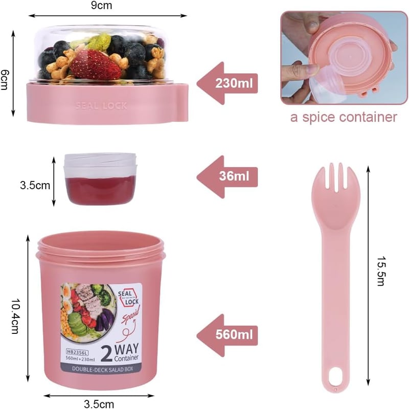 HOTUT Rózsaszín Müzlis Pohár Kanállal, 790ml, BPA-mentes, Szivárgásmentes
