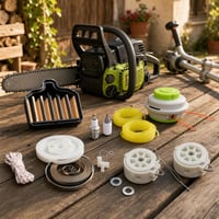 Sada pre údržbu záhradnej techniky: 1x filter+sviečka + štartér + 2,4mm strunová hlava 50m + 1 pár nožov 1