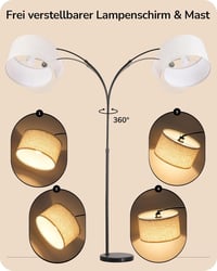 EDISHINE Ívelt Állólámpa Nappaliba - E27 LED Izzóval, Távirányítóval, Fokozatmentes Fényerő és Színhőmérséklet Szabályozás, 143-176 cm Állít 8