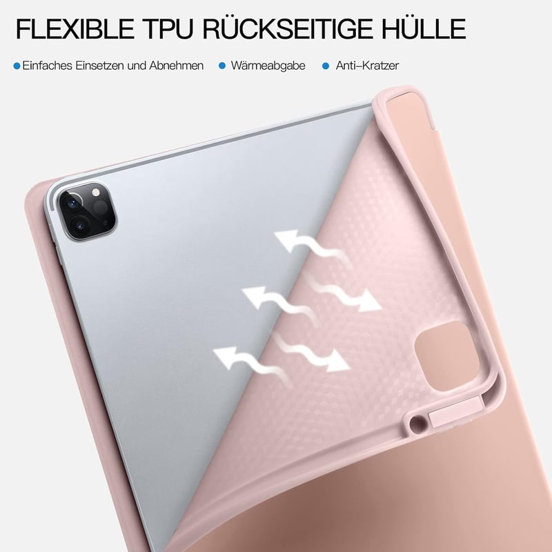 Vobafe iPad Pro 11" Védőtok 2018-2022 Modellekhez - TPU Rugalmas Hátlap, Ceruza Tartóval, Automatikus Alvás/Ébresztés Funkcióval - Rózsaaran