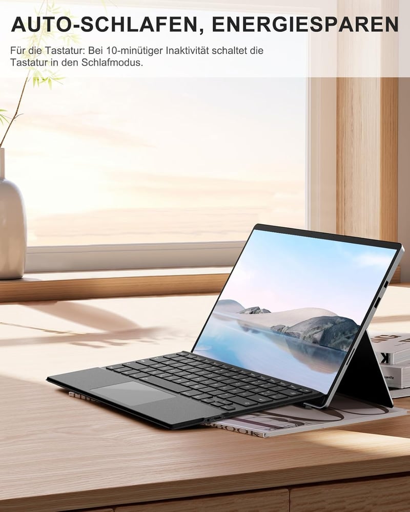 MoKo Bluetooth Érintőpados Billentyűzet Microsoft Surface Pro 7+/7/6/5/4/3 Készülékekhez - QWERTZ Kiosztás, Újratölthető Akkumulátor, Szürke