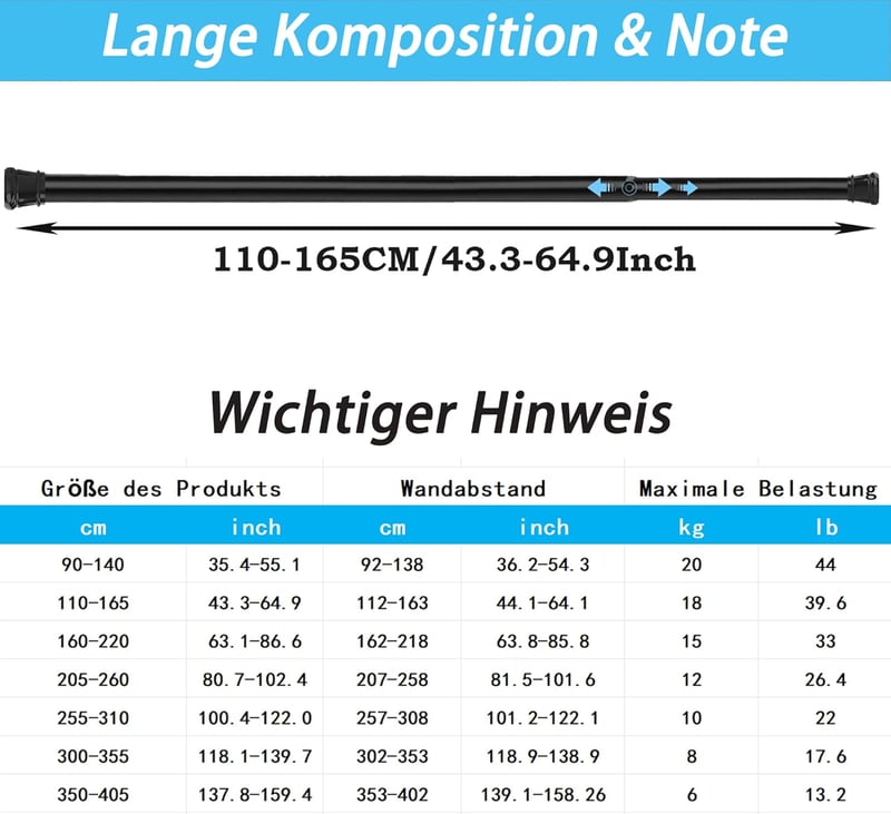 Aiitomg Teleszkópos Függönyrúd Ezüst 110-165 cm - Fúrás Nélküli Extra Vastag Zuhanyfüggöny Tartó, Állítható Rúd Fürdőszobába, Hálószobába