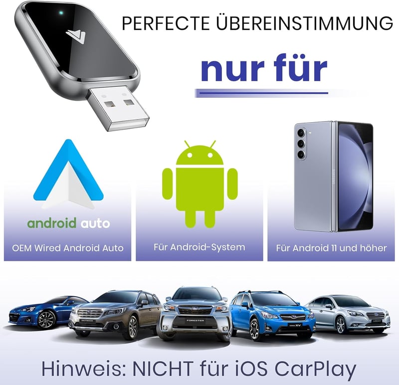 AIZEO Android Autó Vezeték Nélküli Adapter - Vezetékes Android Auto Átalakító Gyors Bluetooth Kapcsolattal, Kompakt Méretű Autós Kiegészítő 