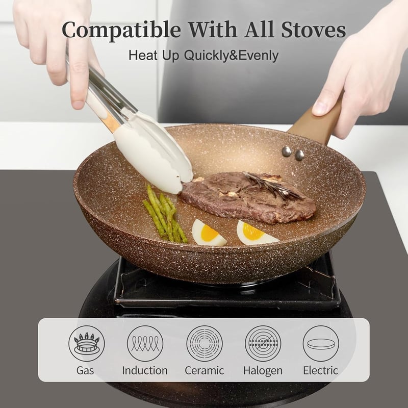 Innerwell 3 részes tapadásmentes serpenyő készlet 20/24/28 cm - indukciós, kerámia bevonatú, gránit edény, PFOA-mentes, sütőben használható,