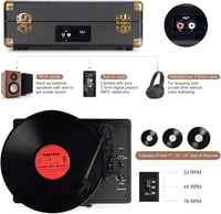 Retrolife 3 sebességes Bluetooth lemezjátszó RCA kimenettel és beépített hangszóróval 4