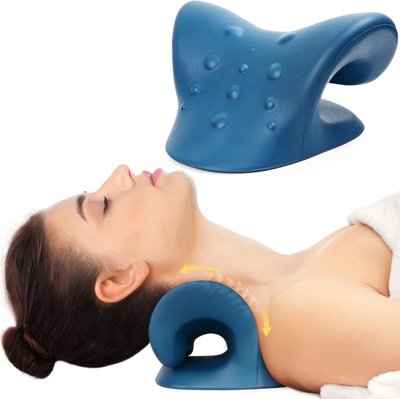 Cozyhealth Nyak és Váll Relaxáló Párna - Nyaki Fájdalomcsillapító Nyújtó Eszköz, Gerincmasszírozó Támasz Felnőtteknek, Sötétkék