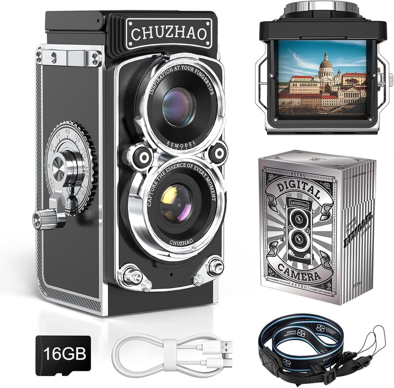 Beedove Retro Mini Digitális Fényképezőgép 1080P FHD Videó 12MP Autófókusz Vintage Kamera 16GB Kártyával Kezdőknek és Gyerekeknek