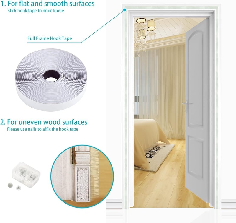 Apalus Mágneses Szúnyogháló Ajtóra 70x210 cm - Erkély, Pince és Teraszajtókra, Egyszerű Ragasztós Felszerelés, Fúrás Nélkül