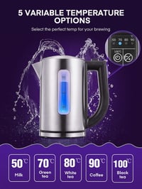 Színváltós LED-es vízforraló 2200W, 1,7L, 5 hőfokkal, melegen tartás funkcióval 5