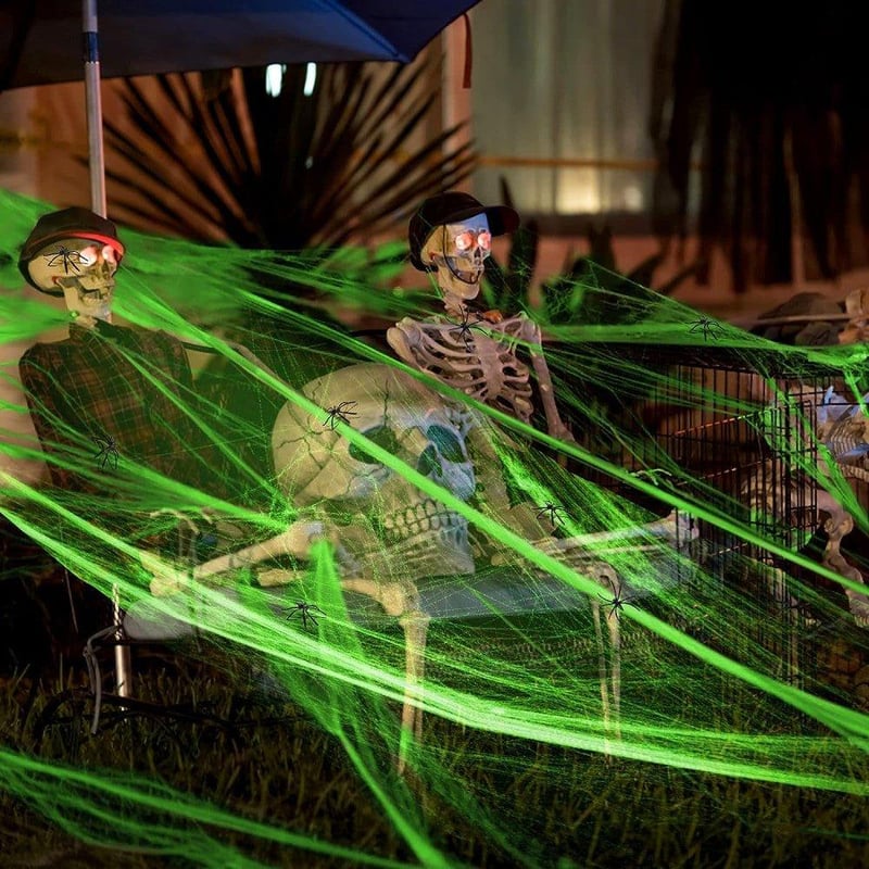 Világító, Nyújtható Pókháló - Ijesztő Halloween Dekoráció