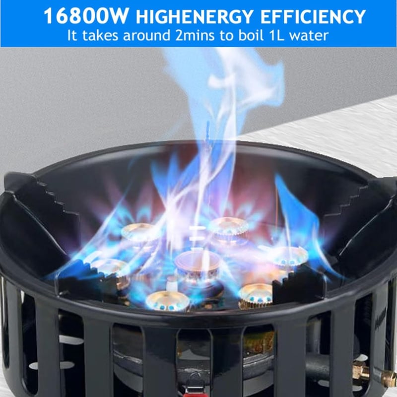 Erős 16800W-os Szélálló Kemping Gázfőző Piezo Gyújtással és Adapterrel