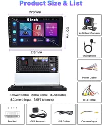 Hikity 1 DIN Android 11 Autórádió 9" Érintőképernyővel - Vezeték Nélküli CarPlay, Bluetooth, WiFi, GPS Navigáció, Tolatókamera, 2GB RAM + 32 2