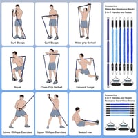 Hommie Pilates rúd szett ellenálló gumikkal, 3 erősségű (20-30-40 LB), unisex 6