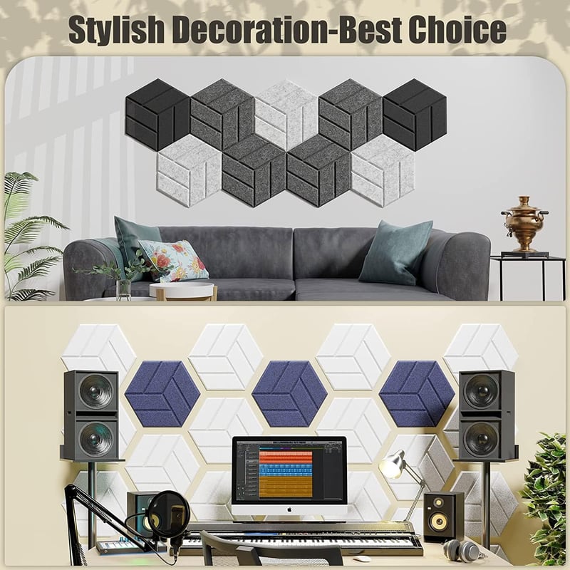 Hexagon alakú akusztikai panel szett, 12 db - Stúdió hangszigetelő hab