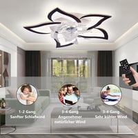 MiiR Virág Alakú LED Mennyezeti Ventilátor Lámpa - 50W Fekete Távirányítós Csillár 5 Fényforrással, Applikációval Szabályozható, Nappali és  - 69 cm, Black 5