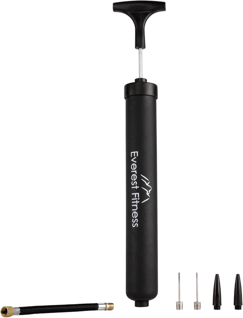 EVEREST FITNESS Labdapumpa 30 cm - Kézi Pumpa Futball, Kosárlabda, Röplabda és Kerékpár Felfújásához, 2 Tűvel és Levehető Csővel, 100g
