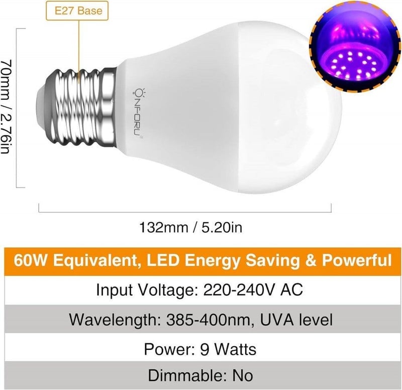 UV Fekete Fény Izzó E27 Foglalatba, 2db 7W-os, Bulikhoz