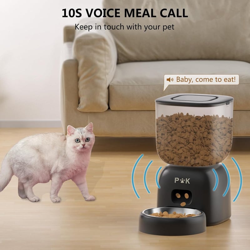 PUPPY KITTY Automata Macska Etető WiFi Applikációval, Rozsdamentes Acél Tállal, 10 Étkezés Naponta, Hangrögzítés, Dupla Tápellátás, 3L Kapac - Black