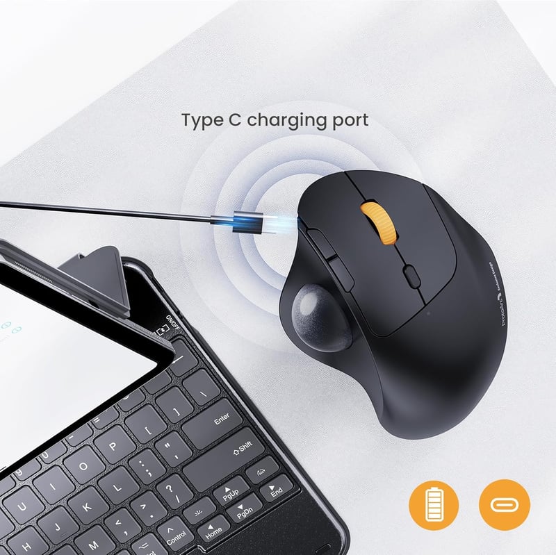 ProtoArc EM04 ergonomikus vezeték nélküli trackball egér, Bluetooth és 2.4GHz, újratölthető