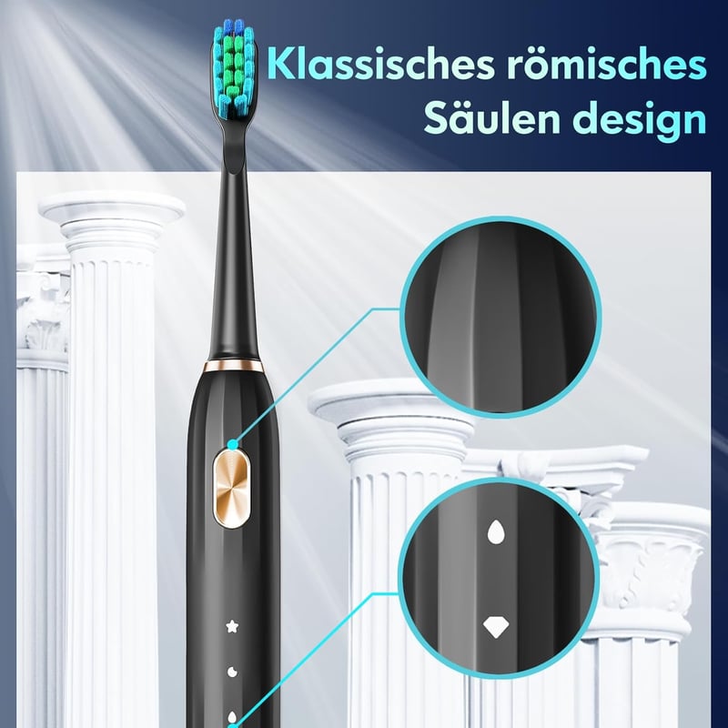 Dada-Tech Ultrahangos Elektromos Fogkefe 5 Üzemmóddal, Időzítővel, 9 Fejjel - Fekete