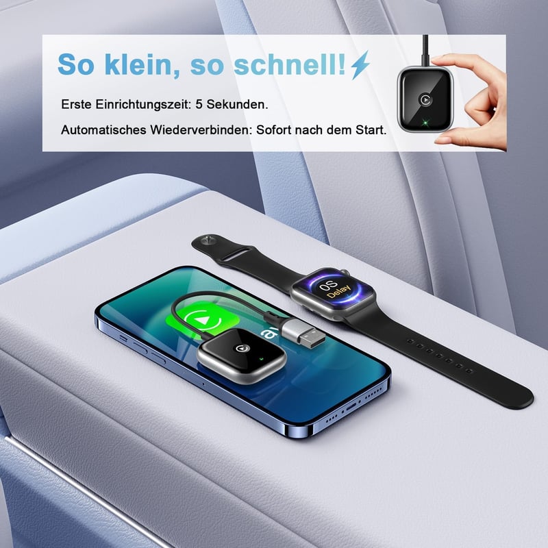 AIZEO Vezeték Nélküli CarPlay Adapter - Gyors Átalakítás Vezetékes CarPlayről Vezeték Nélkülire, Mini Méretű, iPhone Kompatibilis