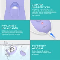 VOGOE 4 az 1-ben Lila Epilátor Nőknek - 21 Csipeszes Vezeték Nélküli Szőrtelenítő Arc, Láb, Kar és Bikinivonalhoz 5