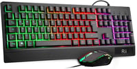 Rii RGB Gamer Billentyűzet és Egér Szett, Vízálló USB Klaviatúra, Háttérvilágítás, QWERTZ Német Kiosztás, 3200 DPI, PC/Mac Kompatibilis 1