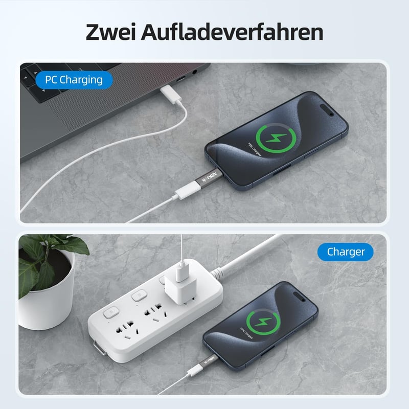ARKTEK Lightning-USB C adapter iPhone 15, Galaxy S23, Pixel 8 töltéséhez (2db, szürke)