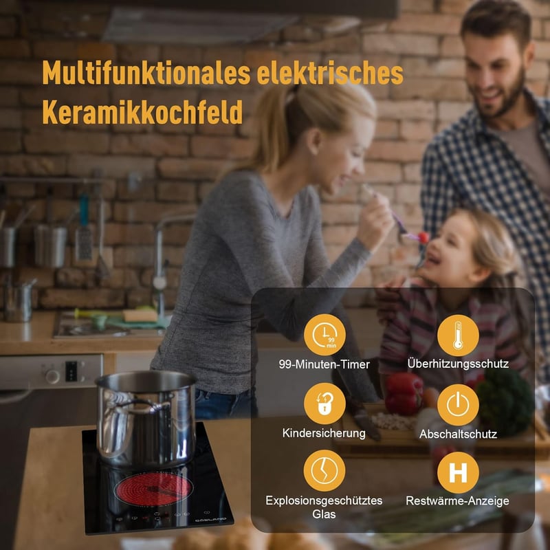 GASLAND CH30BF 30 cm-es beépíthető elektromos főzőlap 2 zónás üvegkerámia, gyermekzár, időzítő