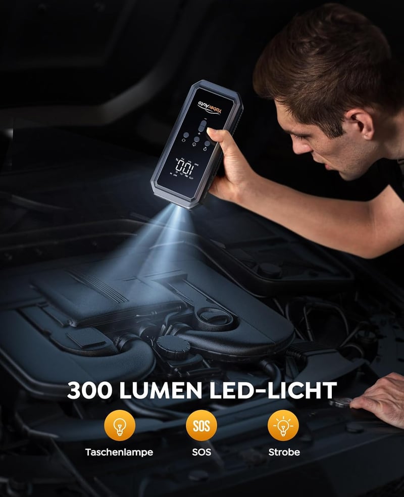 Yaber 4 az 1-ben autós indítássegítő powerbank 3000A, 150PSI kompresszorral