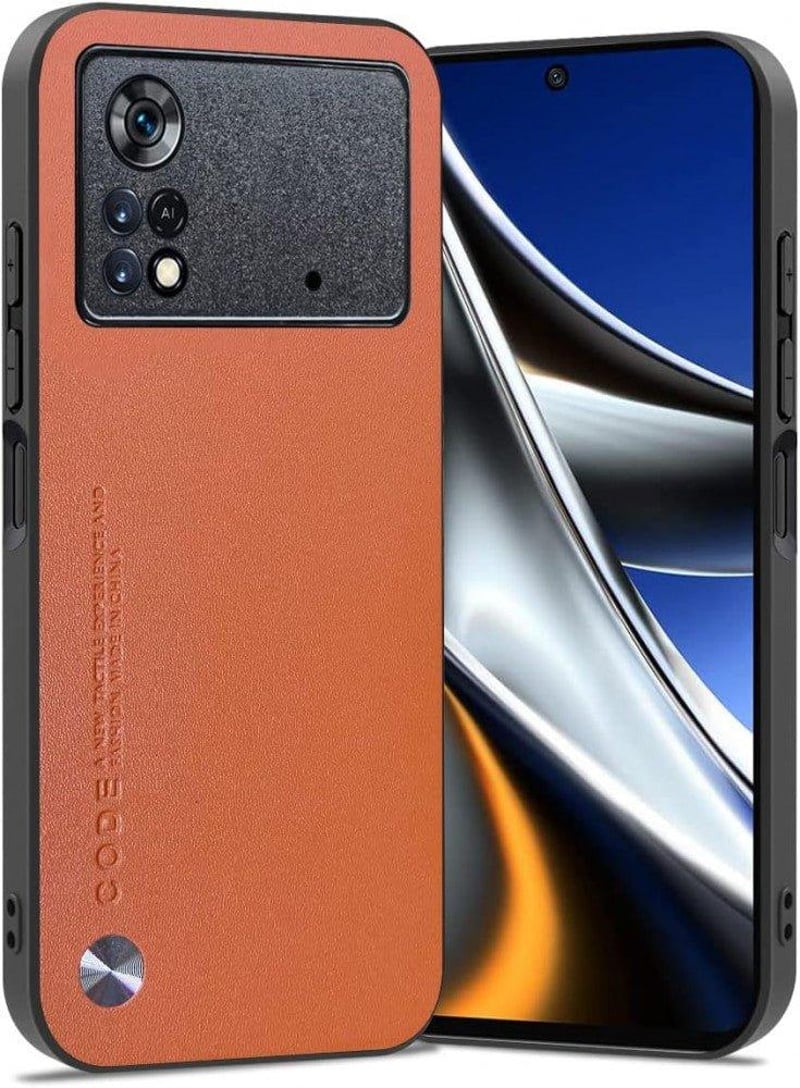Poco X4 Pro 5G narancssárga műbőr tok kameravédővel