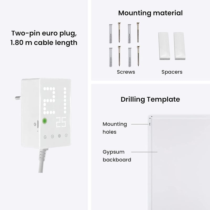 Hocosyme Infravörös Fűtőpanel Termosztáttal - 600W Fali Elektromos Fűtőtest, 120°C, 1-3 Perc Felfűtési Idő, TÜV Tanúsítvány, Érintésérzékeny