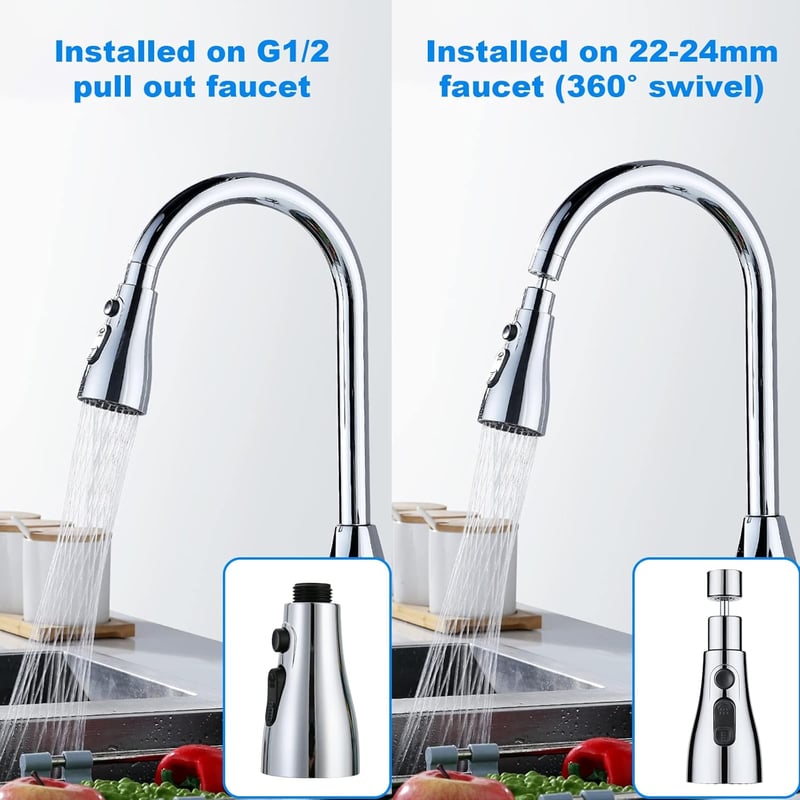 OSDUE 3 Üzemmódú Csapszűrő - 360° Forgatható Víztakarékos Konyhai és Fürdőszobai Csaptelep Adapter M22/F24 Csatlakozókkal