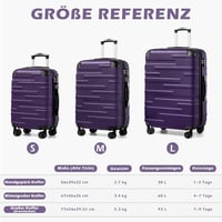 COOLIFE Bőrönd Szett ABS Keményfalú Utazóbőrönd TSA Zárral - M Méret 45 x 25 x 67 cm 60 literes, 4 Kerekű Gurulós Bőrönd Unisex Utazáshoz 16