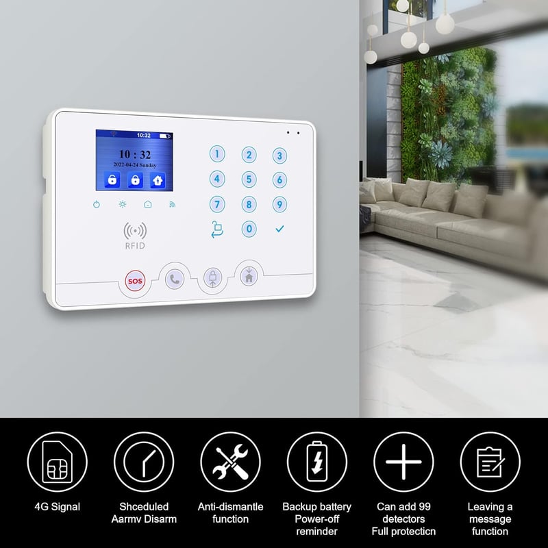 Wolf Guard 4G WiFi Okos Riasztórendszer, Alexa Kompatibilis, 120dB Hangos Sziréna, Mobil Applikációval Vezérelhető, Akkumulátoros Biztonsági