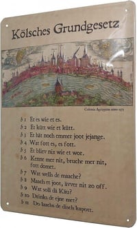 Retro dombornyomott német nyelvű "Kölsche Grundgesetz" ólomtábla 3