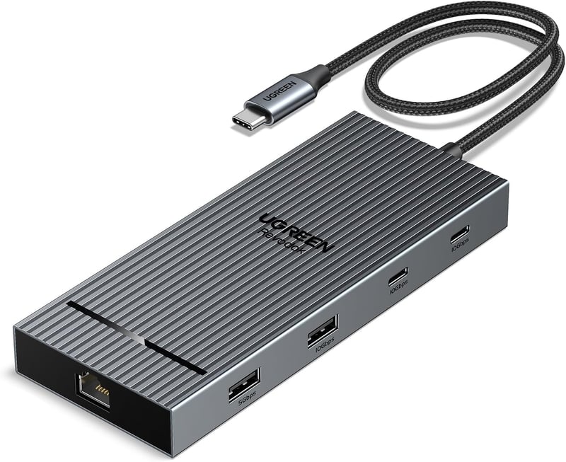 UGREEN Revodok Pro USB C Hub 10Gbps - Kettős 4K@60Hz HDMI, Ethernet, 100W PD Töltés, SD/TF Kártyaolvasó, USB 3.2 Portok, Fekete Dokkoló Állo