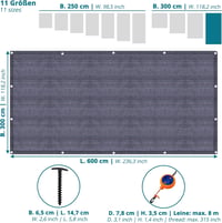 valuents Kék/Szürke Előtető Szőnyeg 200x200 cm - Kempingszőnyeg Lakókocsihoz és Sátorhoz - Kültéri Szőnyeg Hordtáskával, Szárítókötéllel és  7