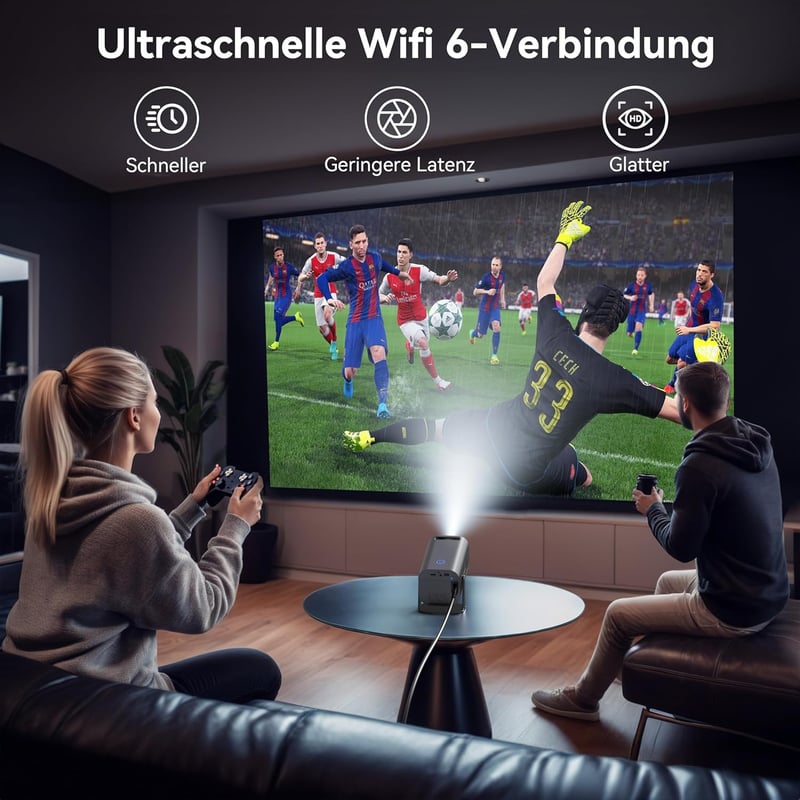 Polocsh 4K Mini Projektor Android 11.0 Rendszerrel - Full HD 1080P Hordozható Házimozi, WLAN6, BT5.2, Auto Keystone, 150" Kijelző, 180° Forg