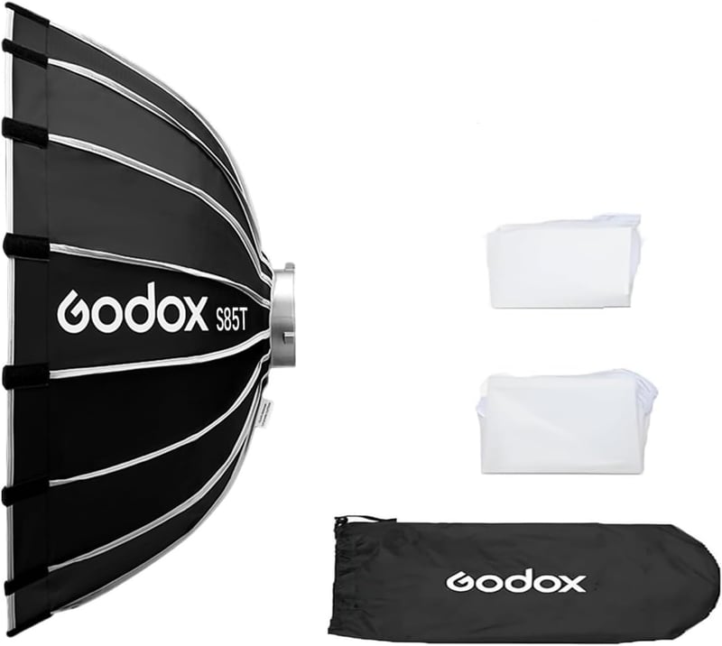 Godox S85T 85 cm Gyorskioldású Esernyő Softbox - Összecsukható Fényformáló Bowens Adapterrel és Diffúzorokkal Stúdió Vakuhoz és Speedlite Re