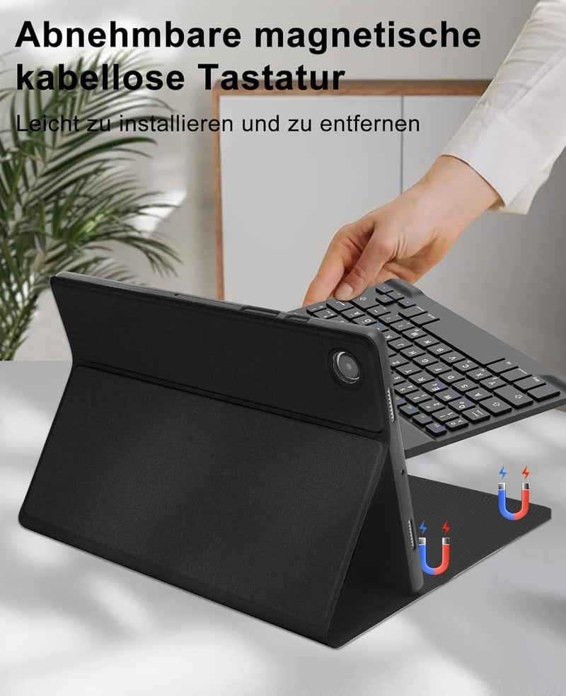 SENGBIRCH Bluetooth Billentyűzetes Tok Samsung Galaxy Tab A9 Plus 11" (2023) Tablethez - Levehető QWERTZ Vezeték Nélküli Billentyűzet, Feket