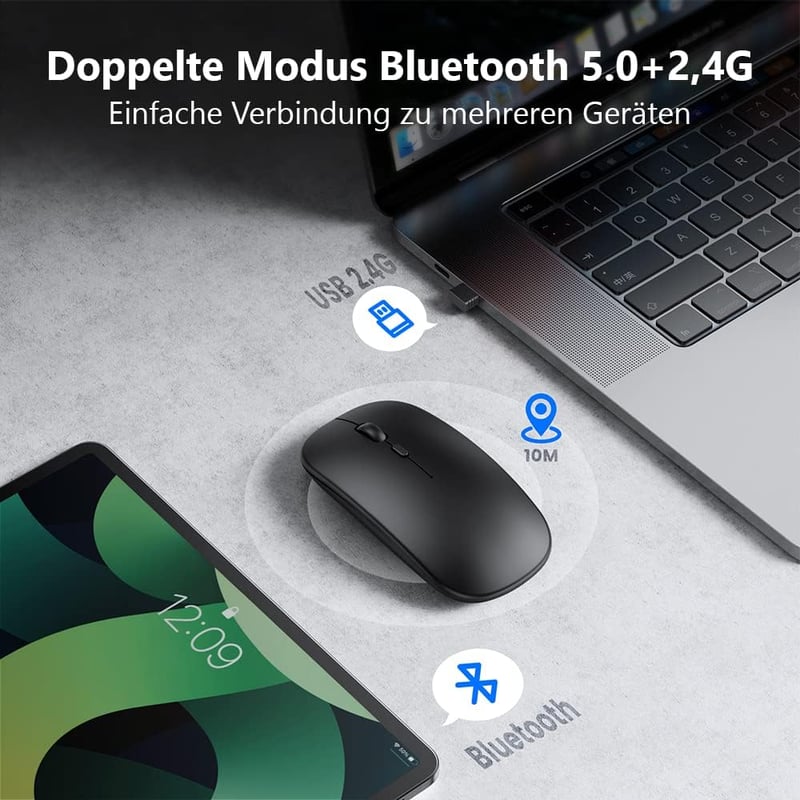 Vezeték nélküli Bluetooth 5.0 egér MacBookhoz és PC-hez, USB-C töltéssel, 3 DPI precizitással