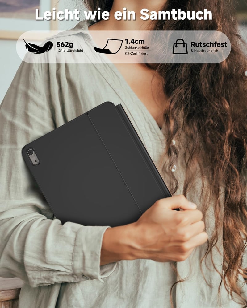 Nuflaz iPad 10 (2022) & iPad 11 A16 (2025) Billentyűzetes Tok - QWERTZ Német Kiosztás, Mágneses Lebegő Dizájn, Érintőpad, RGB Háttérvilágítá