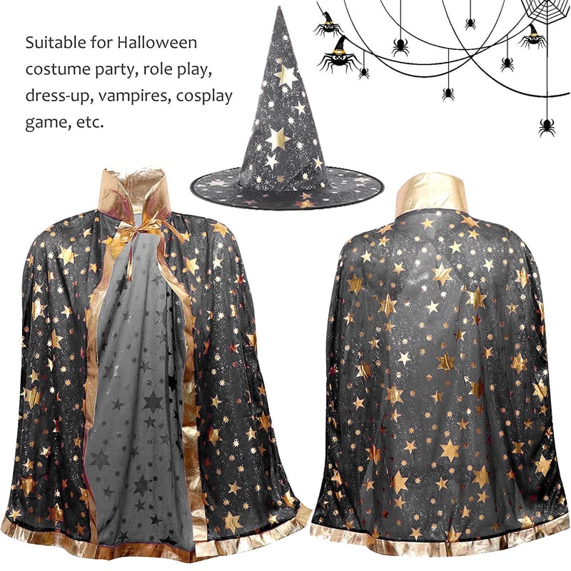 Gyerek Varázsló Köpeny Kalappal - Halloween Boszorkány Jelmez