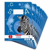 Herlitz x.book školska bilježnica A4, linijska, Lineatur 3 (3. razred), 16 listova, motiv plave zebre, 80 g/m² FSC papir — set od 9 komada 2