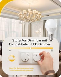 EDISHINE E14 LED Izzó, 6 db Meleg Fehér Fényerőszabályozható, 420LM, 4.8W (40W Helyett), 2700K, Energiatakarékos Csepp Alakú Lámpa Beltéri H 2