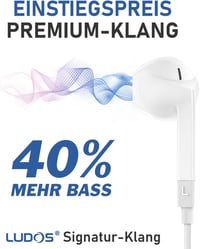 LUDOS Ferox Vezetékes Fülhallgató Mikrofonnal - 3,5 mm Jack, Mély Basszus, iPhone/Samsung/Huawei Kompatibilis Fehér Füldugó 2